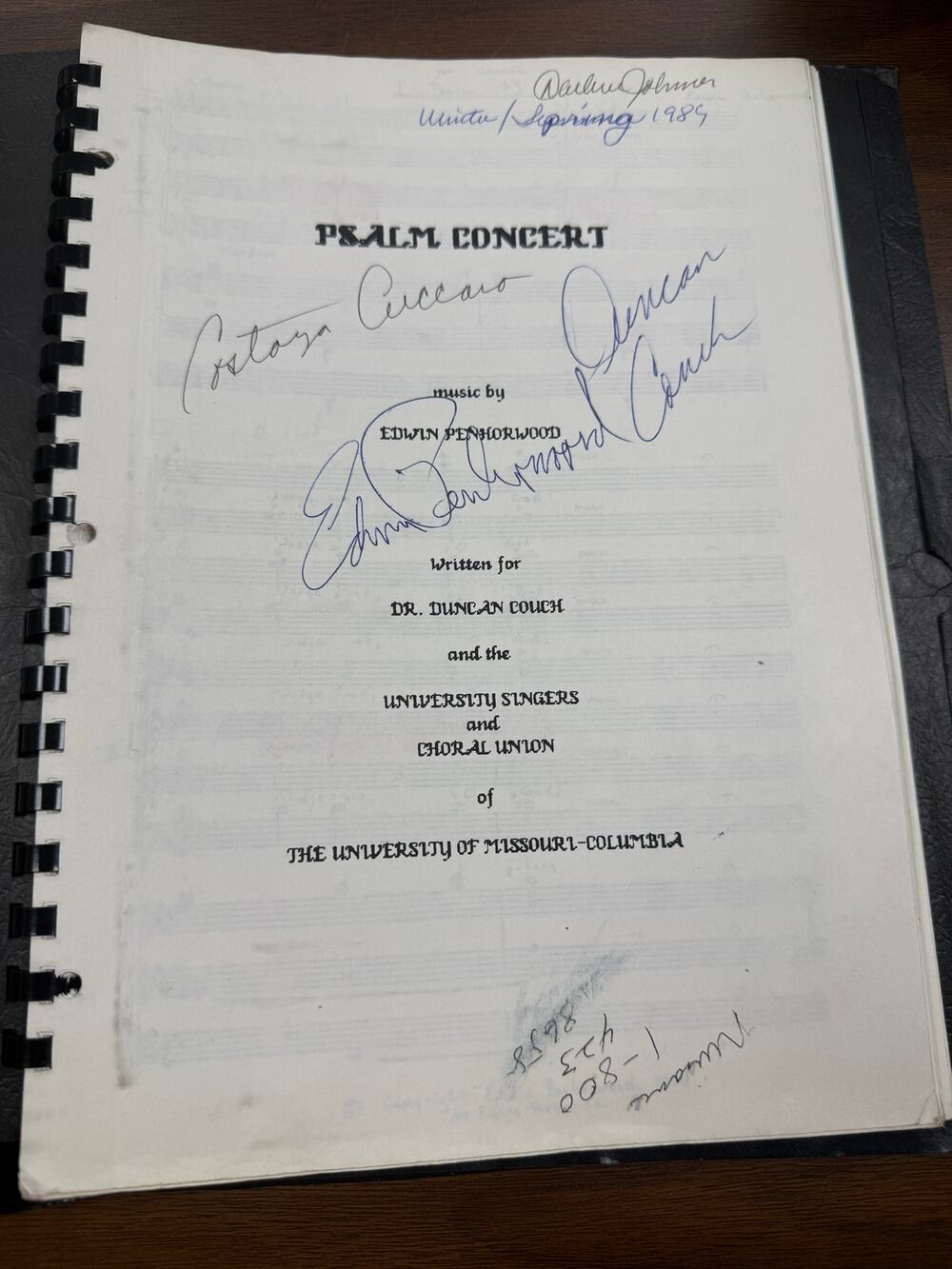 Psalm Concert Edwin Penhorwood University Missouri Choral Score Signed 1980